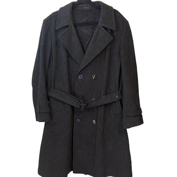 Vintage Casualcraft of New York Gray Wool Overcoat Men 44R Double Breast Belted - Picture 1 of 12